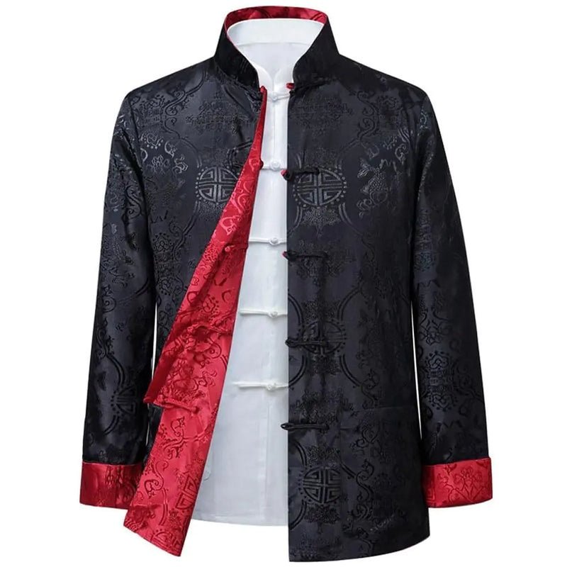Kung Fu Tops Uniform Tang Men Chinese Traditional Clothing Hanfu Martial Arts (Black and Red X-Large)