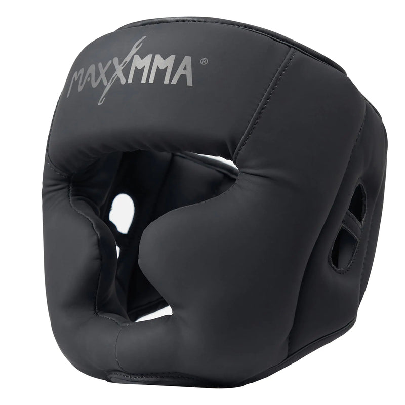 MaxxMMA Boxing Headgear Adjustable Full Coverage Protection Headguard MMA Training Muay Thai Sparring Martial Arts Karate (Black M)
